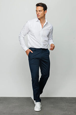 Erkek Beli Lastikli Yan Cepli Koton Pantolon Lacivert