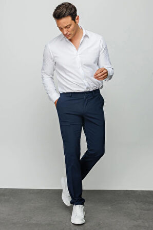 Erkek Beli Lastikli Yan Cepli Koton Pantolon K.Lacivert