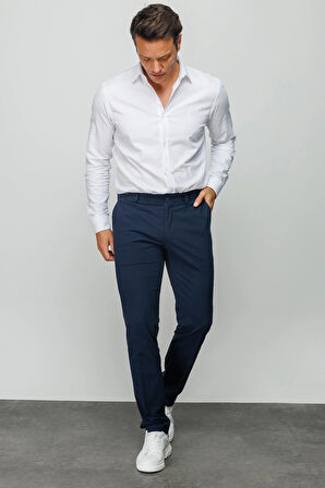 Erkek Beli Lastikli Yan Cepli Koton Pantolon K.Lacivert