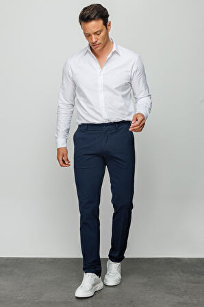 Erkek Beli Lastikli Yan Cepli Koton Pantolon K.Lacivert