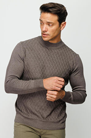 Erkek Yarım Balıkçı Yaka Petek Desenli Kazak A.Kahve