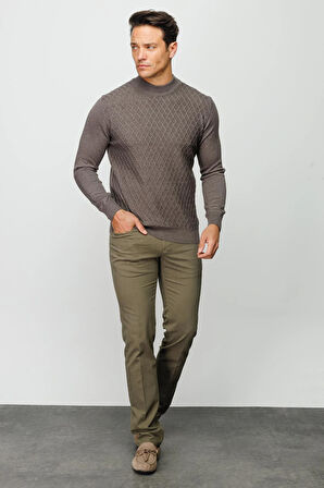 Erkek Yarım Balıkçı Yaka Petek Desenli Kazak A.Kahve