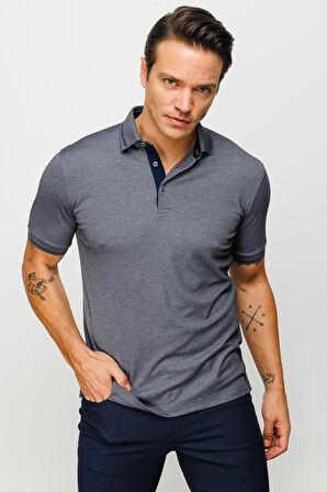 Erkek Polo Yaka Yakası ve Kolu Triko T-shirt Füme