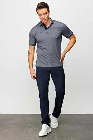 Erkek Polo Yaka Yakası ve Kolu Triko T-shirt Füme