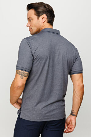 Erkek Polo Yaka Yakası ve Kolu Triko T-shirt Füme