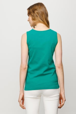 Kadın Sıfır Yaka Kaşkorse Pamuklu Askılı T-shirt Yeşil