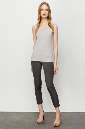 Kadın Sıfır Yaka Kaşkorse Pamuklu Askılı T-shirt Taş