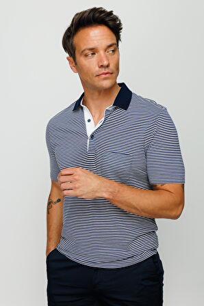 Erkek Merserize T-shirt Lacivert