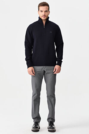 Erkek Fermuarlı Yaka Klasik Yün Kazak Y.A Lacivert