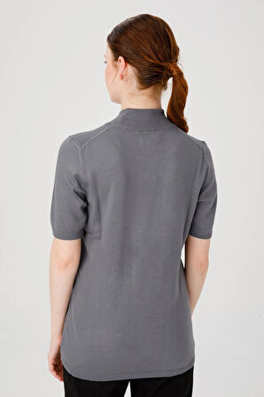 Kadın Likralı Kısa Kollu Yarım Balıkçı Bluz Füme