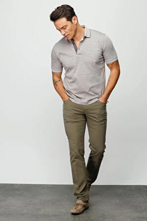 Erkek Polo Yaka Jakarlı Düğmeli T-shirt Bej