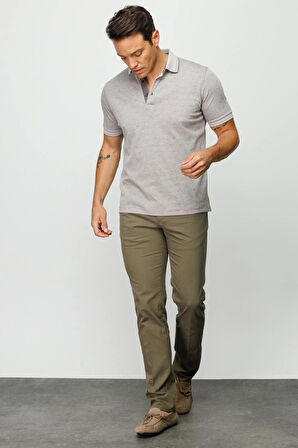 Erkek Polo Yaka Jakarlı Düğmeli T-shirt Bej