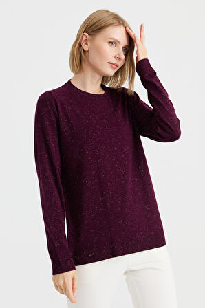 Kadın Sıfır Yaka Angelina Basic Kazak K.Mürdüm