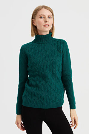 Kadın Tam Balıkçı Yaka Önü Yürütmeli Yün Kazak K.Ö.başı