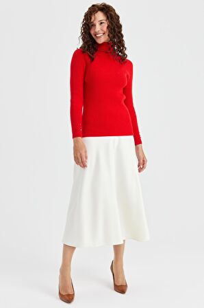 Kadın Tam Balıkçı Yaka Kol Ucu Düğmeli Yün Kazak Mercan