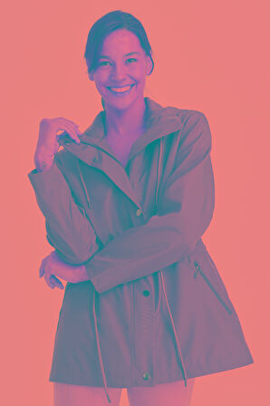 Kadın Kapüşonlu Kısa Trençkot Yeşil