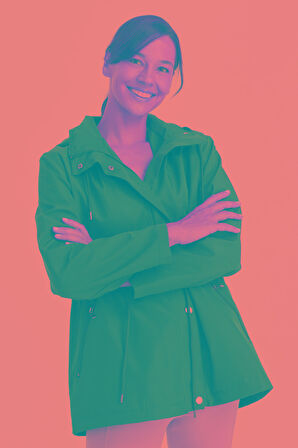 Kadın Kapüşonlu Kısa Trençkot Lacivert