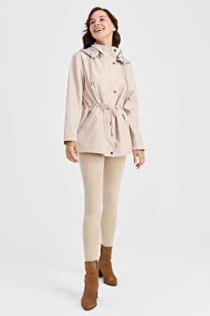 Kadın Kapüşonlu Kısa Trençkot Bej