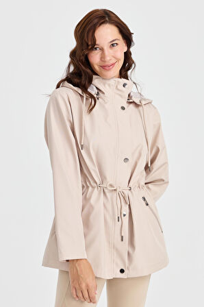 Kadın Kapüşonlu Kısa Trençkot Bej