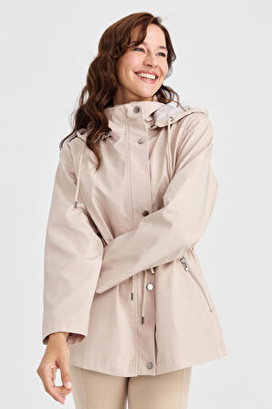 Kadın Kapüşonlu Kısa Trençkot Bej