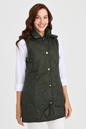 Kadın Kapüşonlu Kapitone Yelek Yeşil