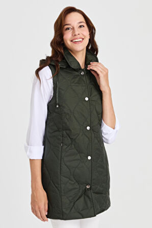 Kadın Kapüşonlu Kapitone Yelek Yeşil