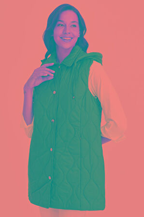 Kadın Kapüşonlu Kapitone Yelek Lacivert