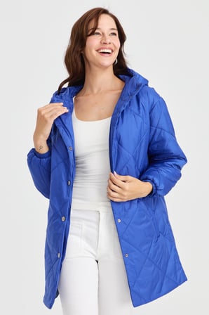 Kadın Şişme Kareli Uzun Kaban Saks