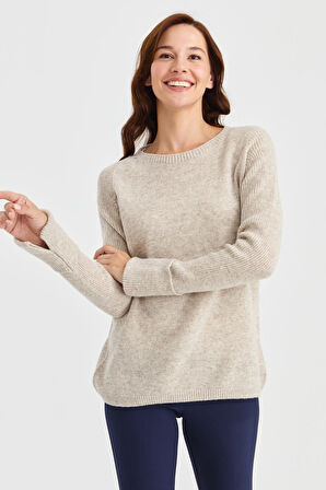 Kadın Sıfır Yaka Kolları Yırtmaçlı Kazak V.Bej