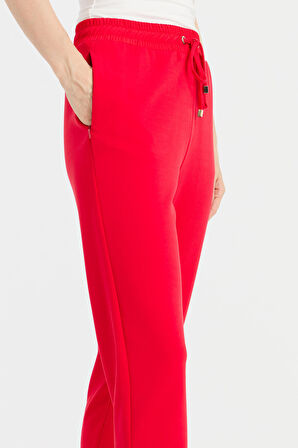 Kadın Beli Bağcıklı Cepli Eşofman Pantolon Kırmızı