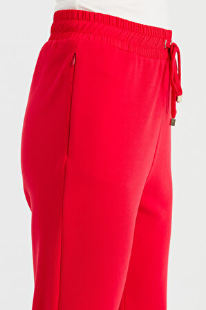 Kadın Beli Bağcıklı Cepli Eşofman Pantolon Kırmızı