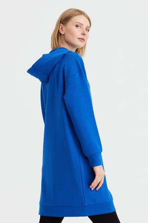 Kadın Kapüşonlu Sweat Elbise Saks