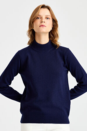 Kadın Yarım Balıkçı Yaka Klasik Bluz Y.A.Lacivert