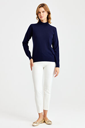 Kadın Yarım Balıkçı Yaka Klasik Bluz Y.A.Lacivert