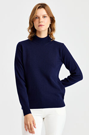 Kadın Yarım Balıkçı Yaka Klasik Bluz Y.A.Lacivert