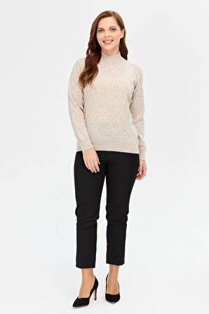 Kadın Yarım Balıkçı Yaka Klasik Bluz V.Bej