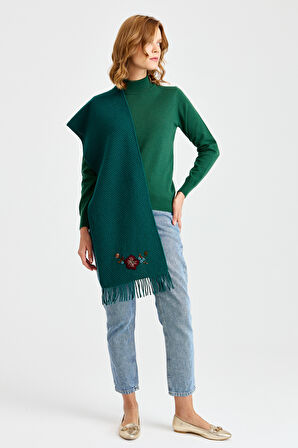 Kadın İşlemeli Yün Atkı K.Ö.başı