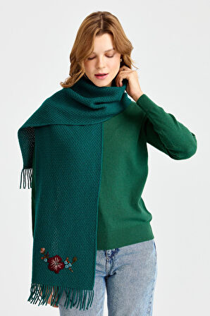 Kadın İşlemeli Yün Atkı K.Ö.başı