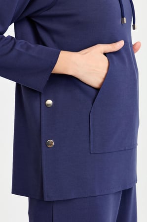 Kadın Kapüşonlu Yanı Çıtçıtlı Cepli Sweat Lacivert
