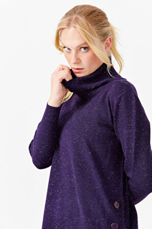 Kadın Degaje Yaka Simli Kazak K.Mor