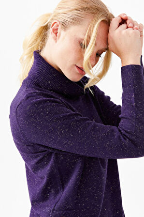 Kadın Degaje Yaka Simli Kazak K.Mor