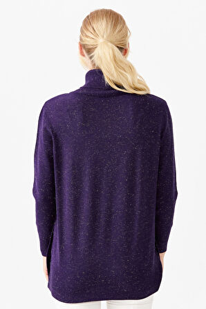 Kadın Degaje Yaka Simli Kazak K.Mor