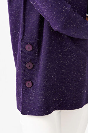 Kadın Degaje Yaka Simli Kazak K.Mor