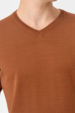 Erkek Basic V Yaka İnce Triko Kazak K.taba