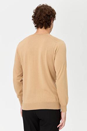 Erkek Basic V Yaka İnce Triko Kazak S.Kahve