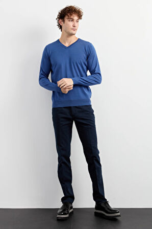 Erkek Basic V Yaka İnce Triko Kazak İndigo