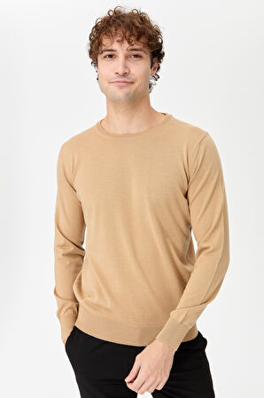 Erkek Basic Sıfır Yaka İnce Triko Kazak S.Kahve