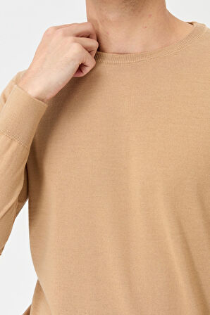 Erkek Basic Sıfır Yaka İnce Triko Kazak S.Kahve