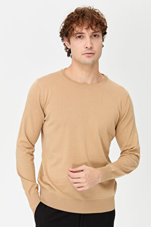 Erkek Basic Sıfır Yaka İnce Triko Kazak S.Kahve