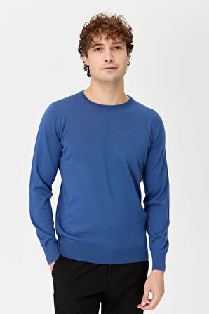 Erkek Basic Sıfır Yaka İnce Triko Kazak İndigo